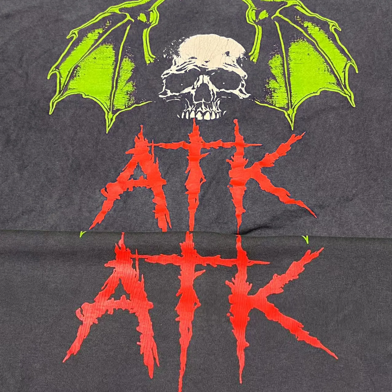 Authentic proofing GALLERY DEPT. ATK NIGHT TEE/WALK ATK series latest model Bat skull glitter LOGO distressed TEE Washed black S-XL Garment dyeing Rewashed distressed Original consistent main mark ➕ATK series main mark Correct version Top printing technology Divine restoration